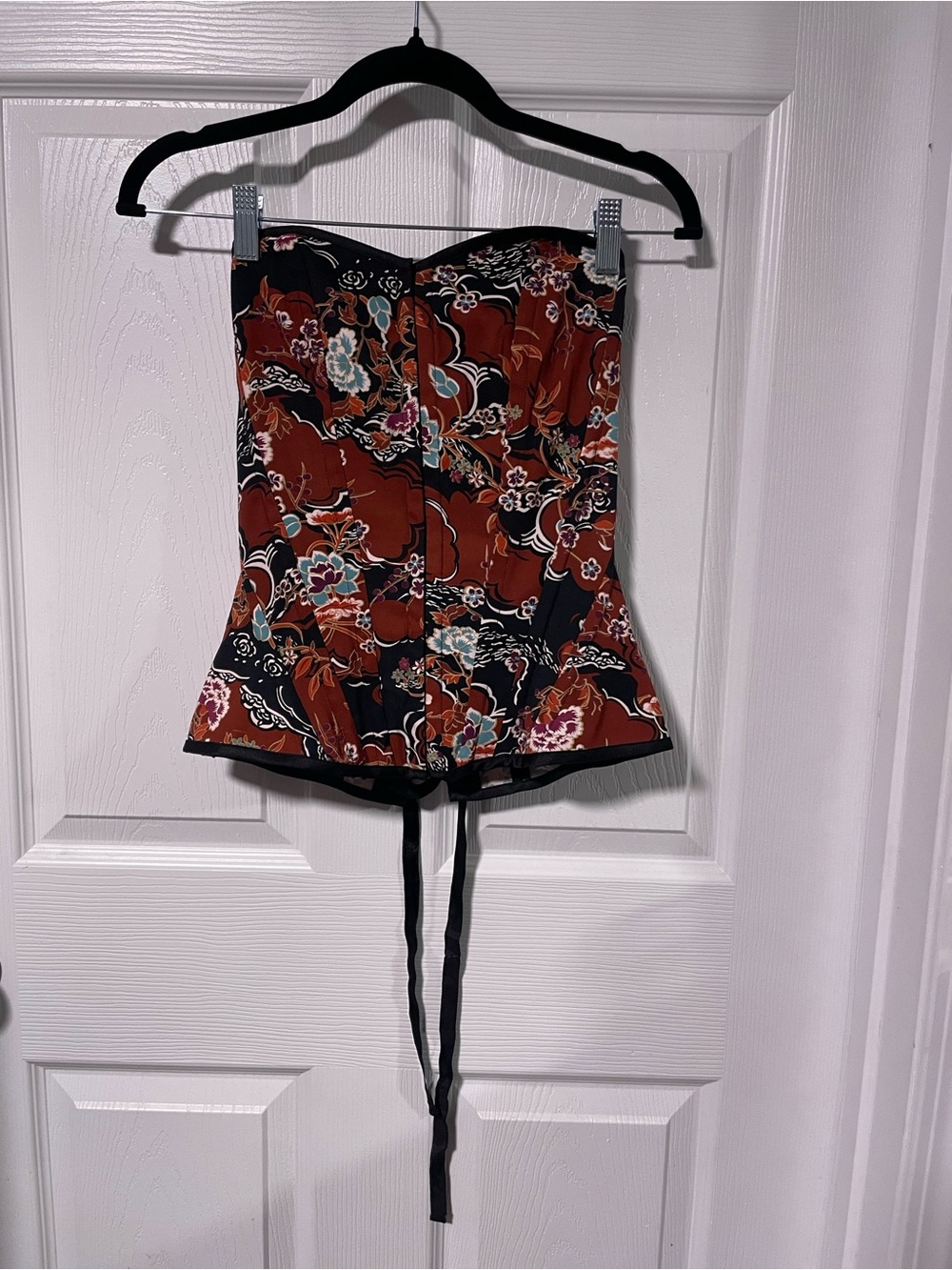 Charlotte Russe Floral Strapless Corset Top in Rust and Black Women’s L